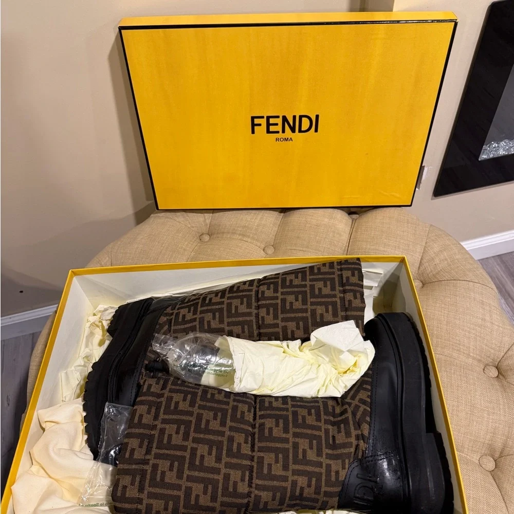 Fendi Brown and Black FF Logo Platform Boots